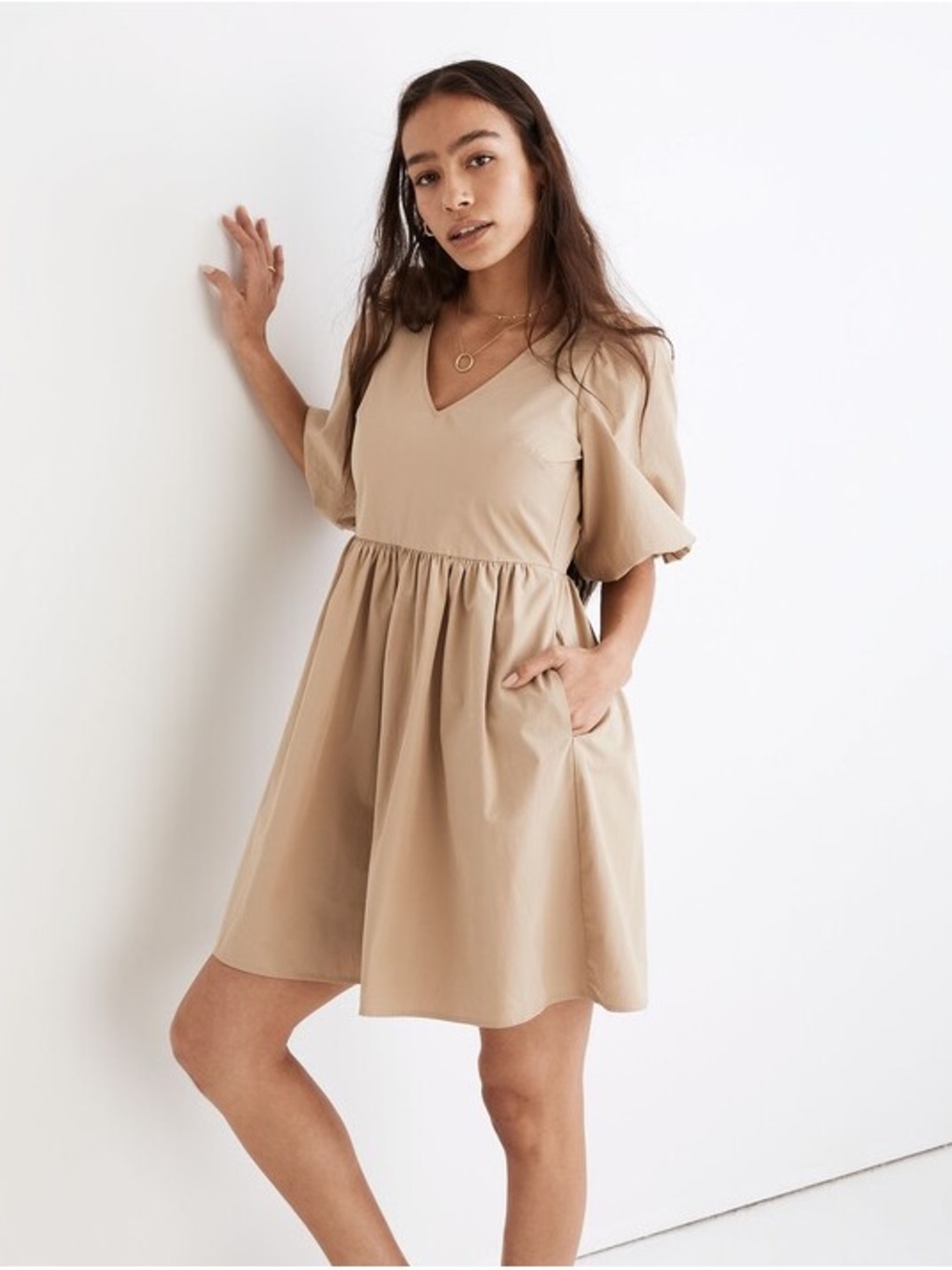 Poplin V-Neck Bubble-Sleeve Mini Dress (Madewell)